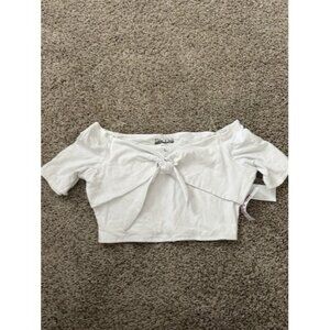 The Edit Womens White Pull Over Short Sleeve Cropped Top Casual Size Large